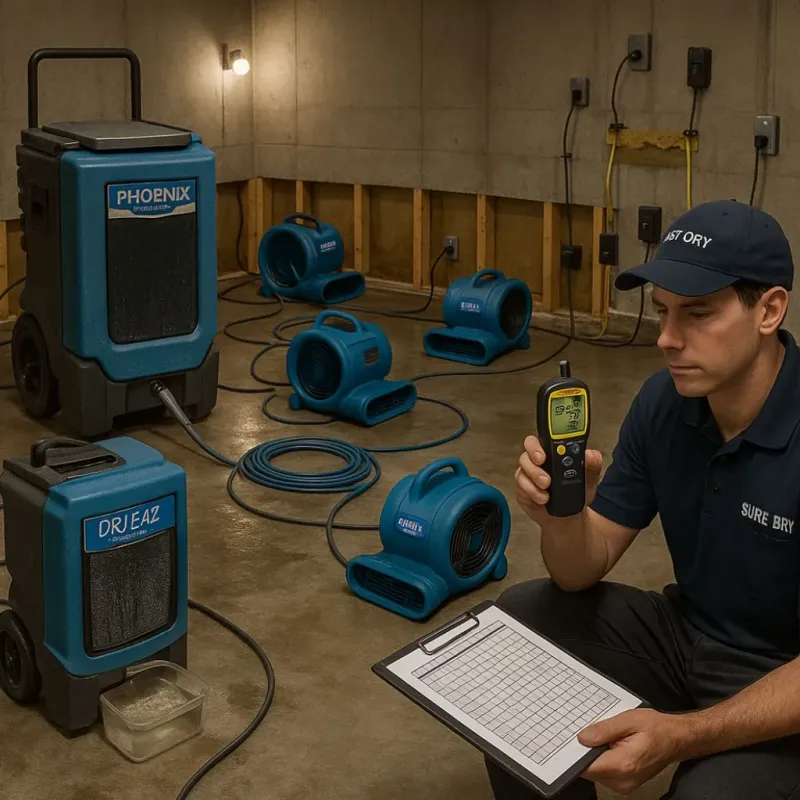 Structural Drying and Dehumidification process in Armada, MI